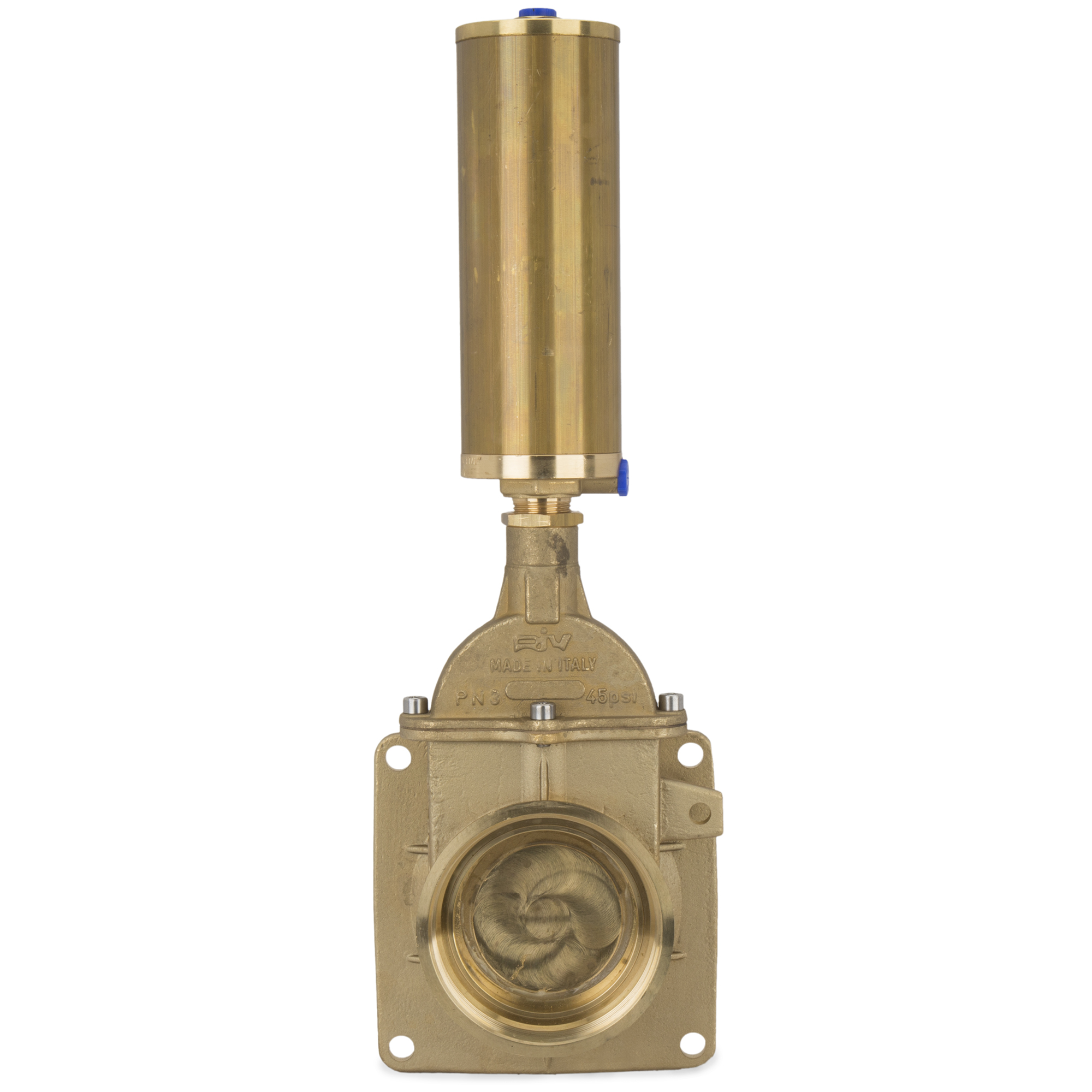 4" Brass Piston Valve Flange X FNPT w/ Air Cylinder