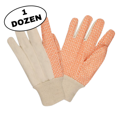 Orange PVC Dotted Palm Canvas Gloves - L