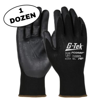 Nitrile Coated Foam Grip with Knit Wrist Glove - Black