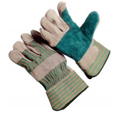 Leather Double Palm Gloves with Fabric Back and Rubberized Cuff - XL