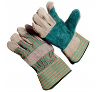 Leather Double Palm Gloves with Fabric Back and Rubberized Cuff - XL