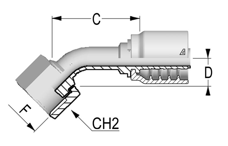 45 Degree ORFS Female Swivel Solid Bent Tube