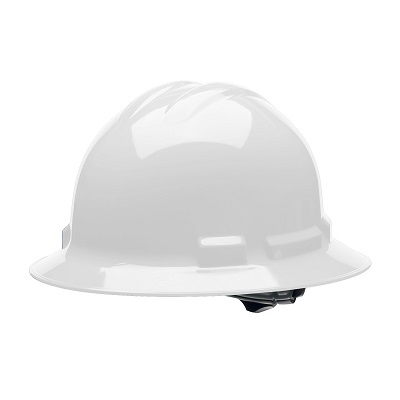 White Rachet Style Hard Hat with Full Brim