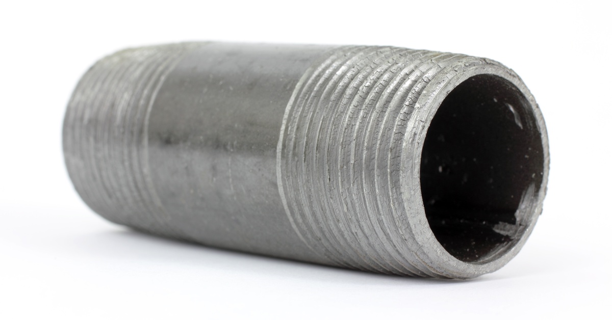 A small section of a threaded pipe against a white background. Both ends of the pipe have threaded endings.