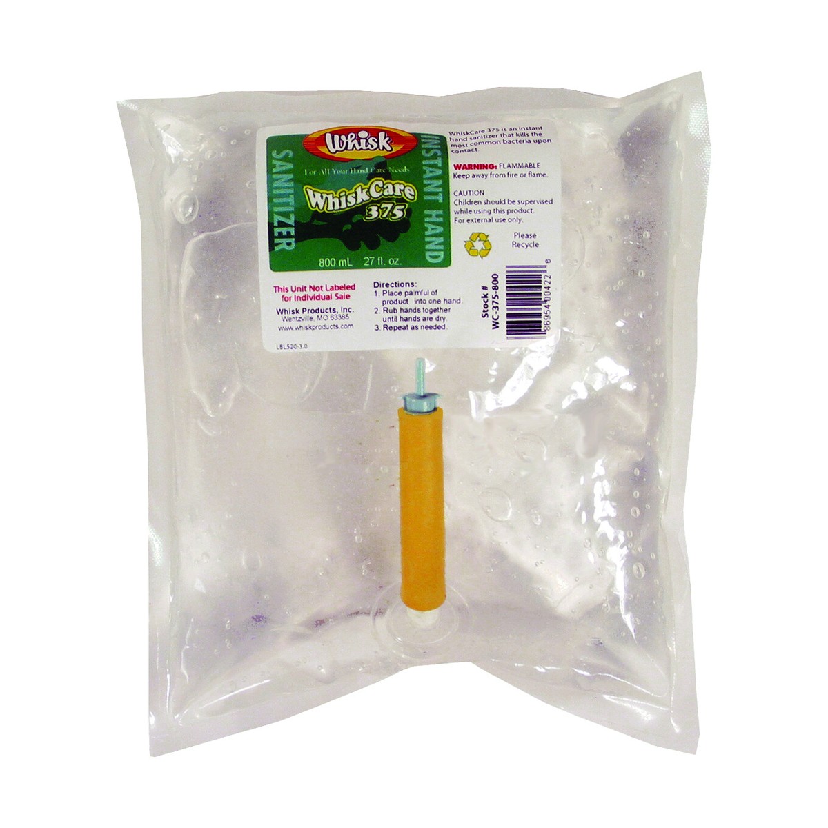 WhiskCare 375 Free Instant Hand Sanitizer, Gel, 800mL, case of 12