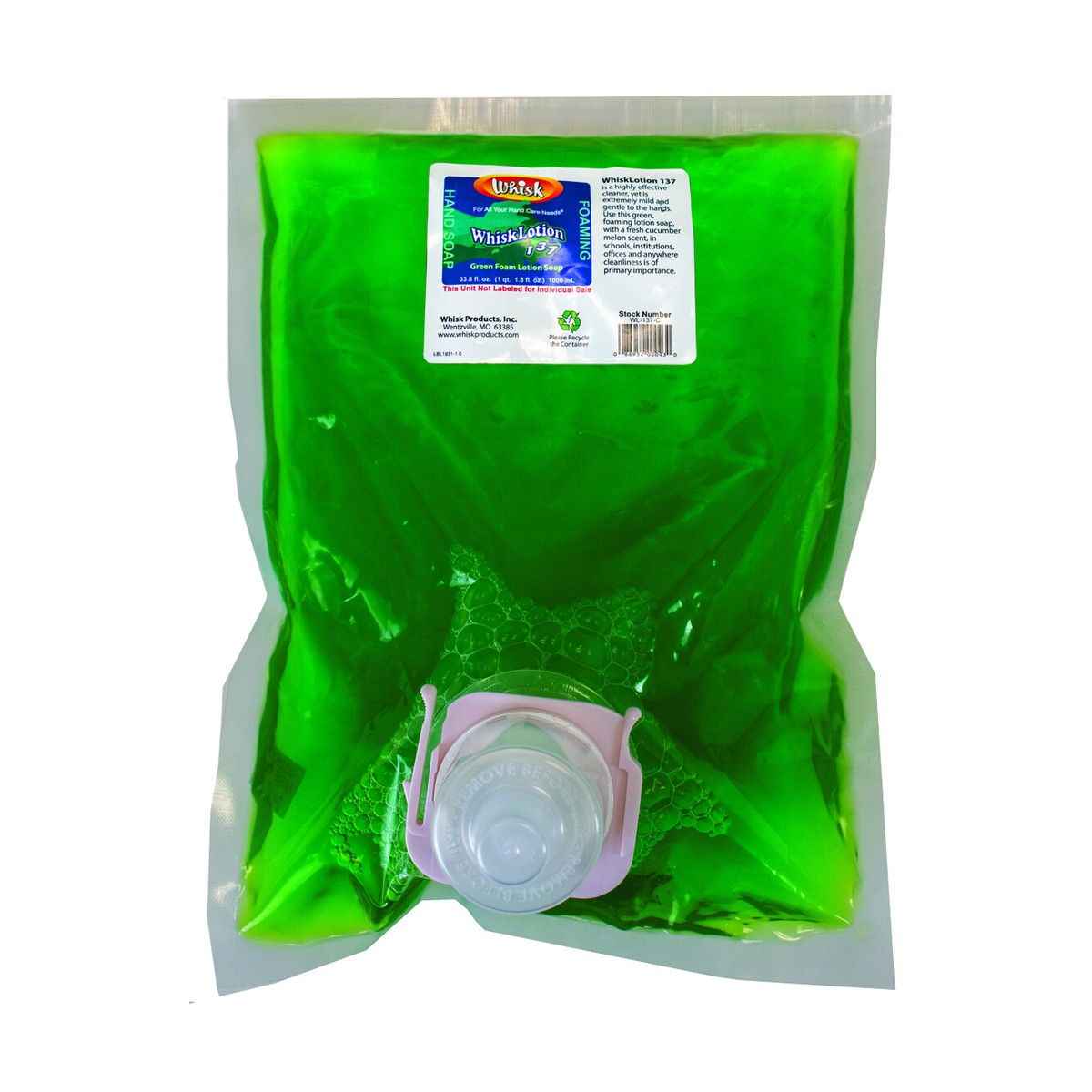 WhiskLotion 137 Green Foam Lotion Soap, Foam, 1000mL, case of 4