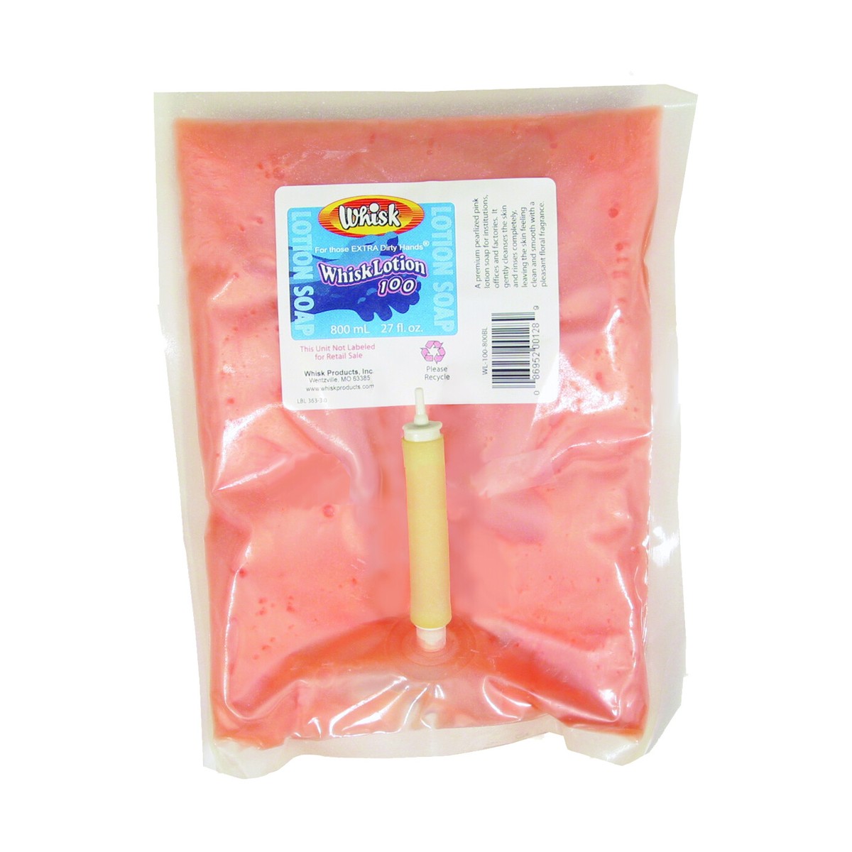 WhiskLotion 100 Pink Lotion Soap, Liquid, 800mL, case of 12