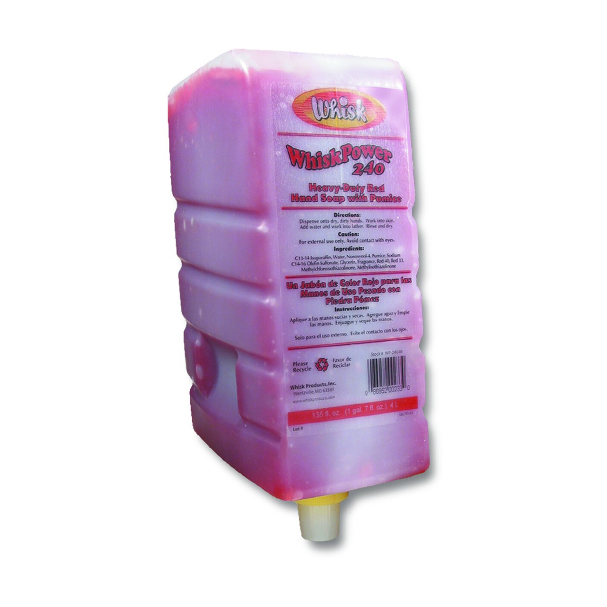WhiskPower 240 Red Hand Soap with Pumice, Liquid, 4.0L, case of 4