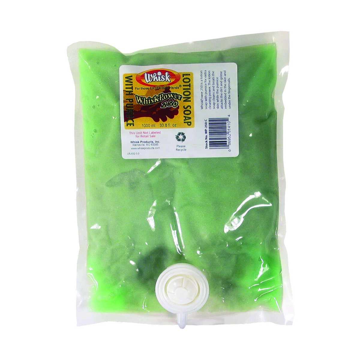 WhiskPower 250 Green Lotion Soap with Pumice, Liquid, 1000mL, case of 8