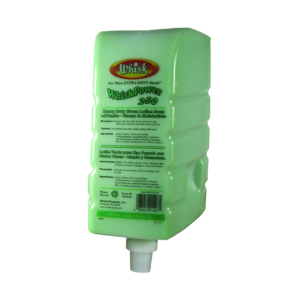 WhiskPower 250 Green Lotion Soap with Pumice, Liquid, 4.0L, case of 4