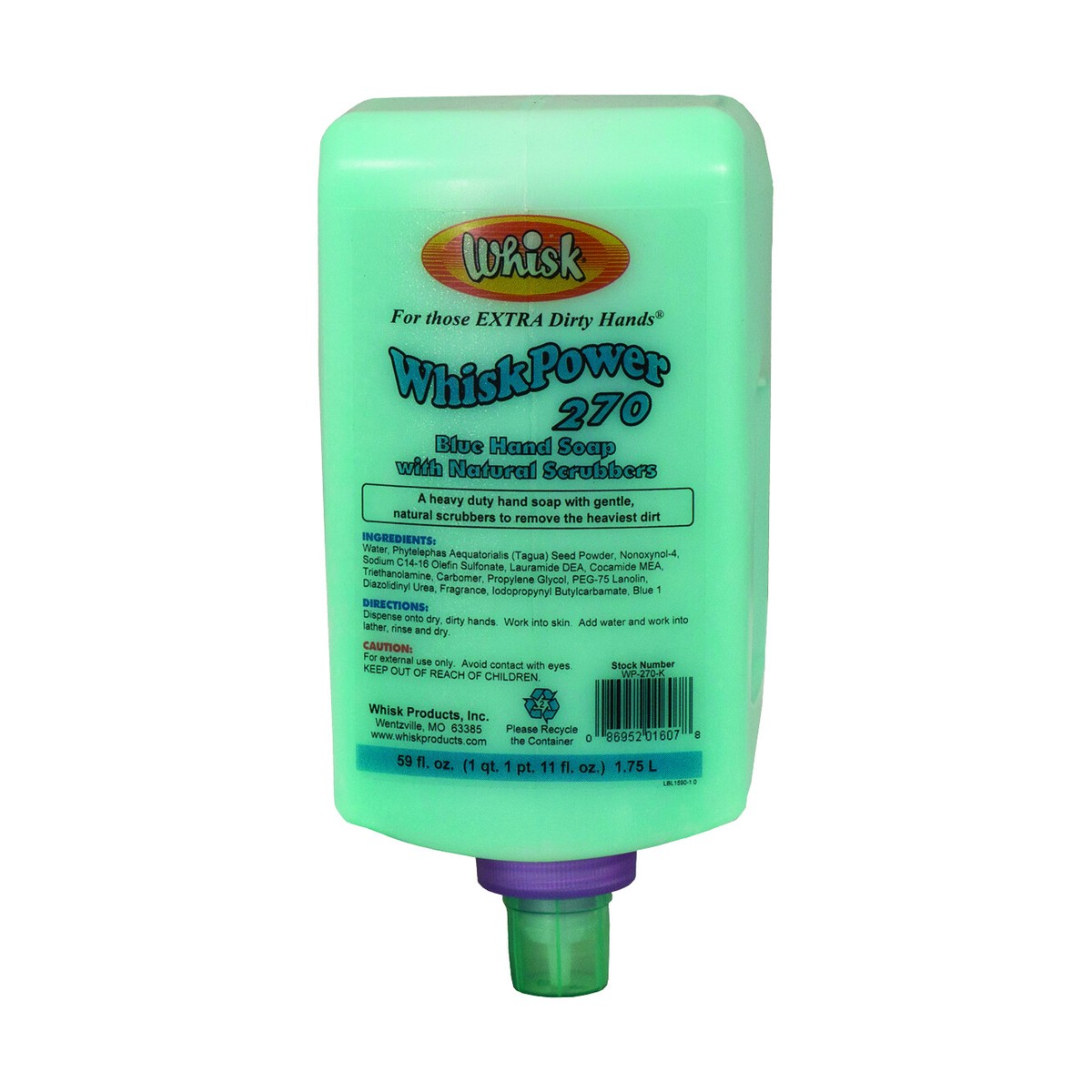 WhiskPower 270 Blue Hand Soap with Natural Scrubbers, Liquid, 1.75L, case of 6