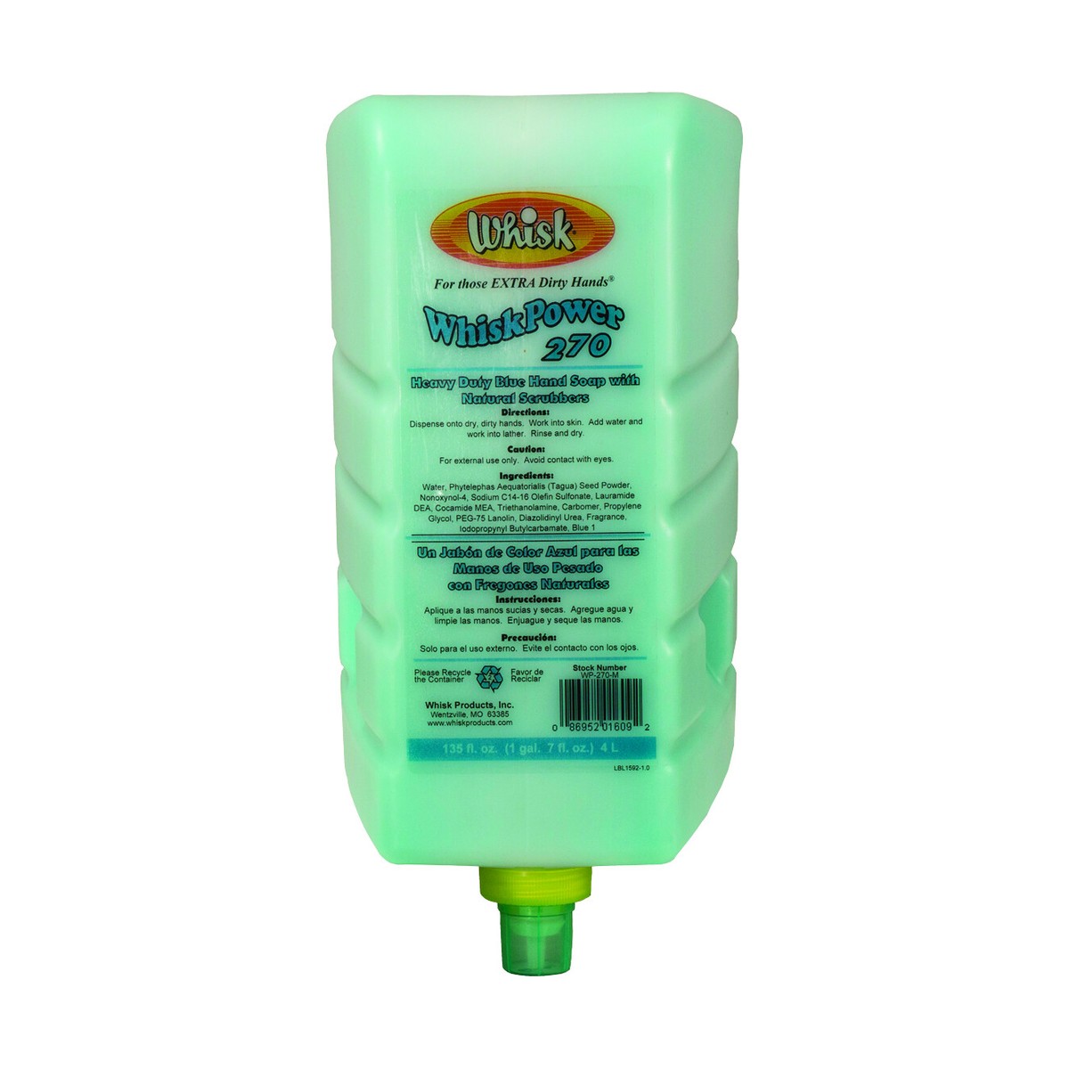 WhiskPower 270 Blue Hand Soap with Natural Scrubbers, Liquid, 4.0L, case of 4