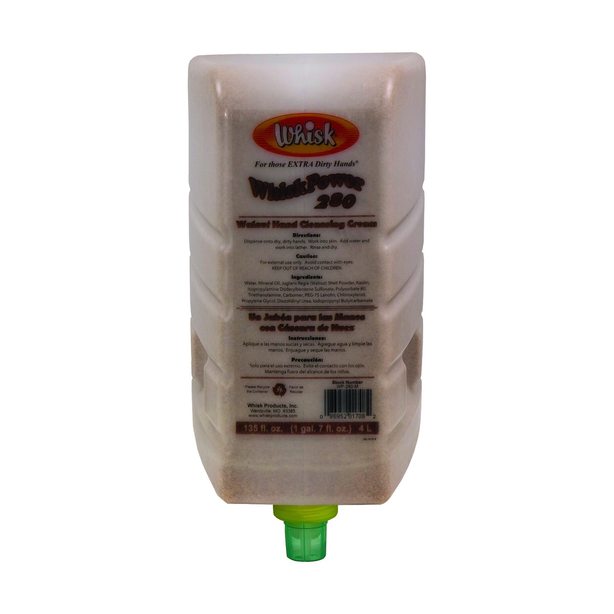WhiskPower 280 Hand Cleanser with Walnut Shells, Liquid, 4.0L, case of 4