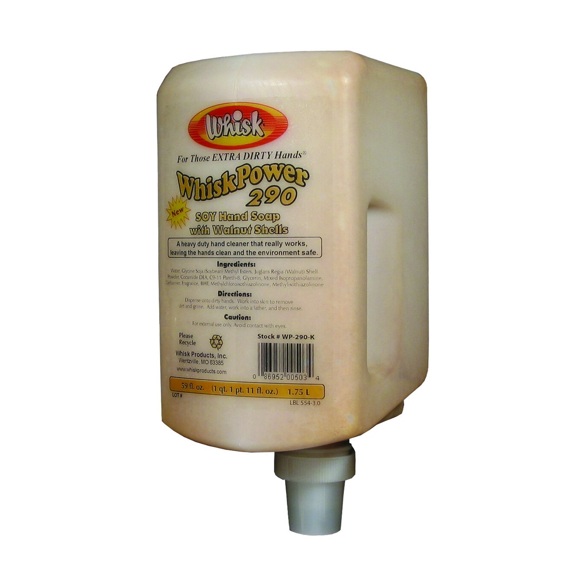 WhiskPower 290 Soy Based Hand Soap with Walnut Shells, Liquid, 1.75L, case of 6