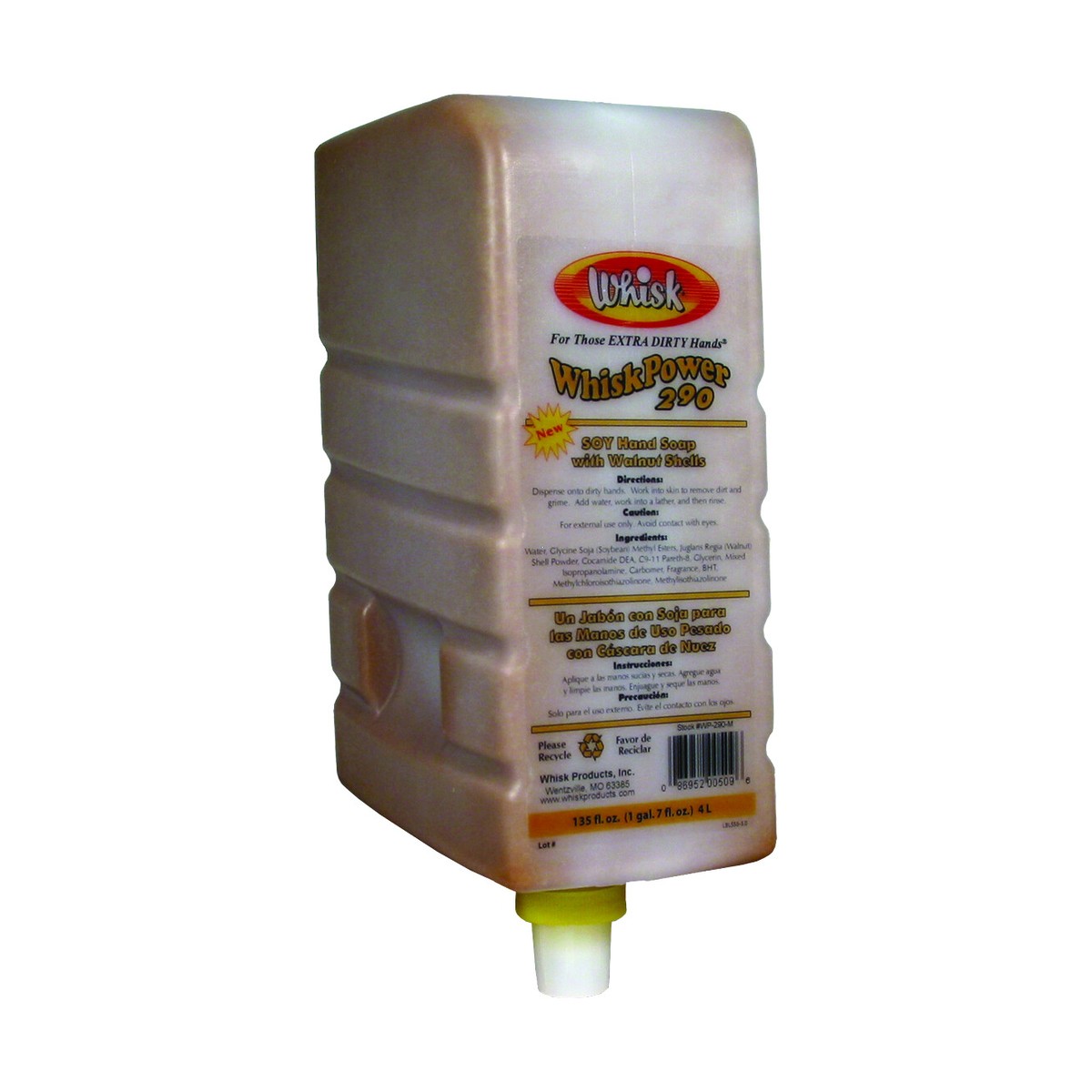WhiskPower 290 Soy Based Hand Soap with Walnut Shells, Liquid, 4.0L, case of 4